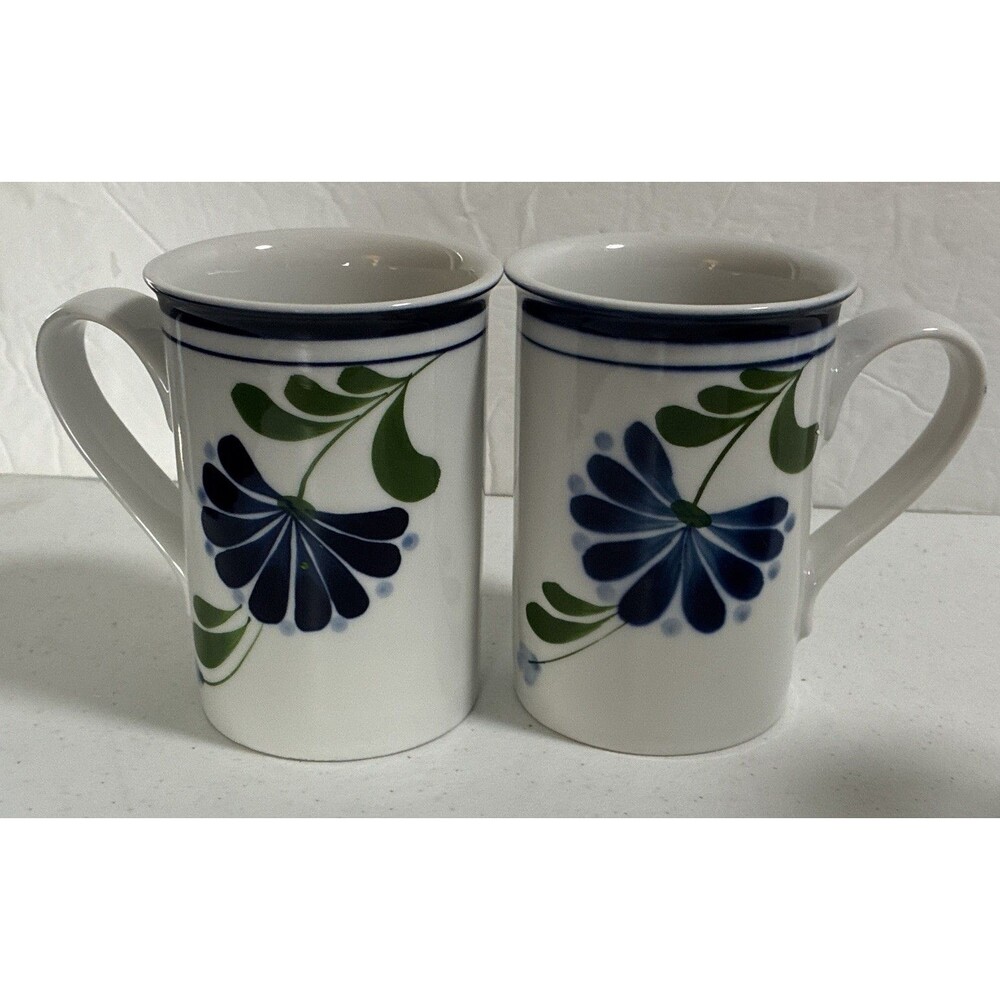 Vintage Dansk Sage Song Coffee Mugs Set of 2 Blue Green Floral Ceramic Cups